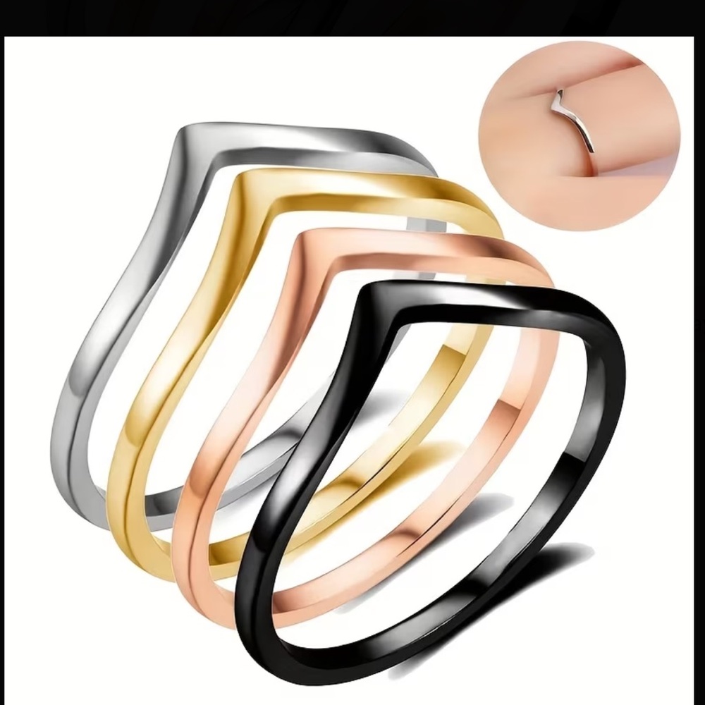 4 piece Elegant Wave Rings Set 3 pack